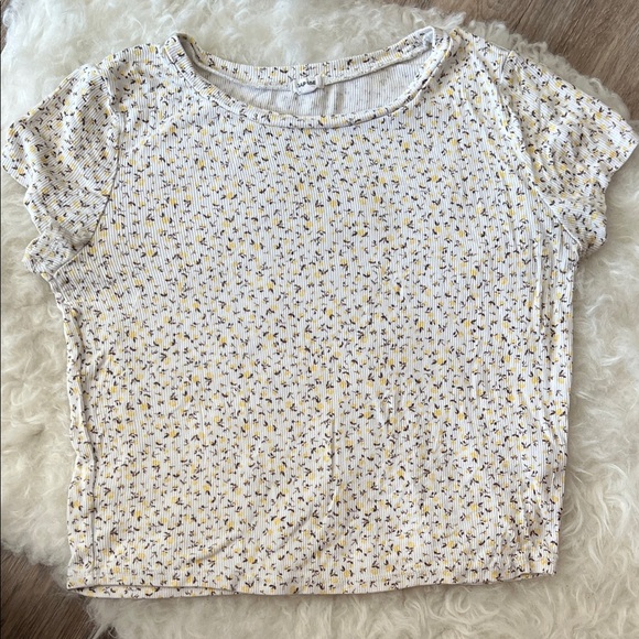 Yellow Floral Women's Short Sleeve Crop Top - Picture 1 of 4